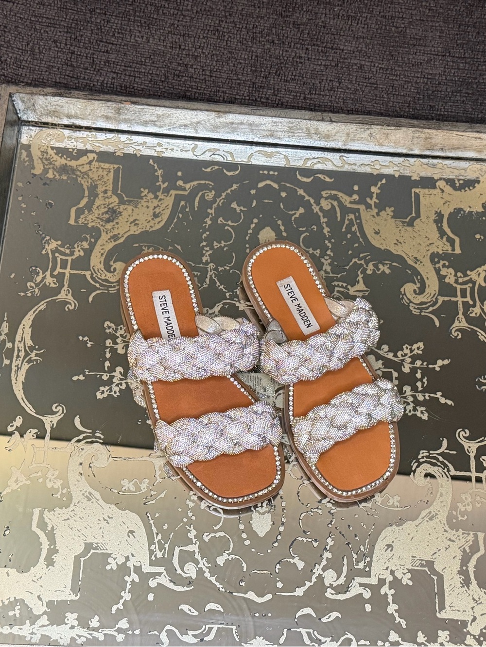 Steve Madden Braided Sparkle Slide Sandals - Silver/Gold